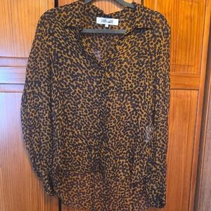 Diane Von Furstenberg Brown Leopard Button Down Shirt